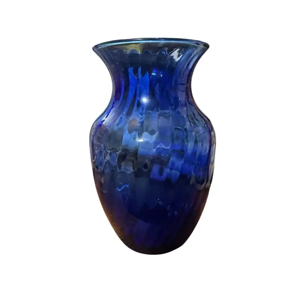 Vintage Indiana Glass Cobalt Blue Illusion Optic Swirl Pattern Vase